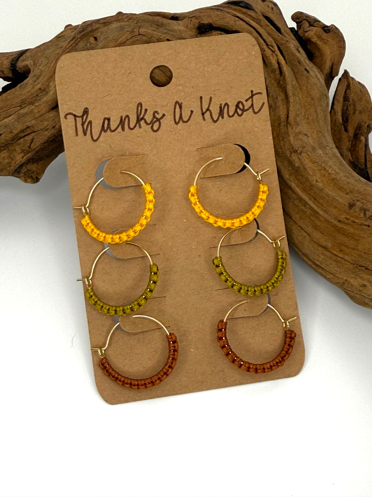 Autumn Harvest Mini Macrame-Style Hoops | 3-Pair Earring Set