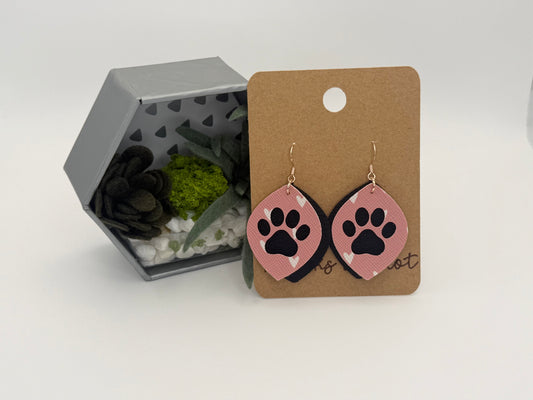Pink Paw Print Faux Leather Earrings | Layered Pet Lover Statement Earrings