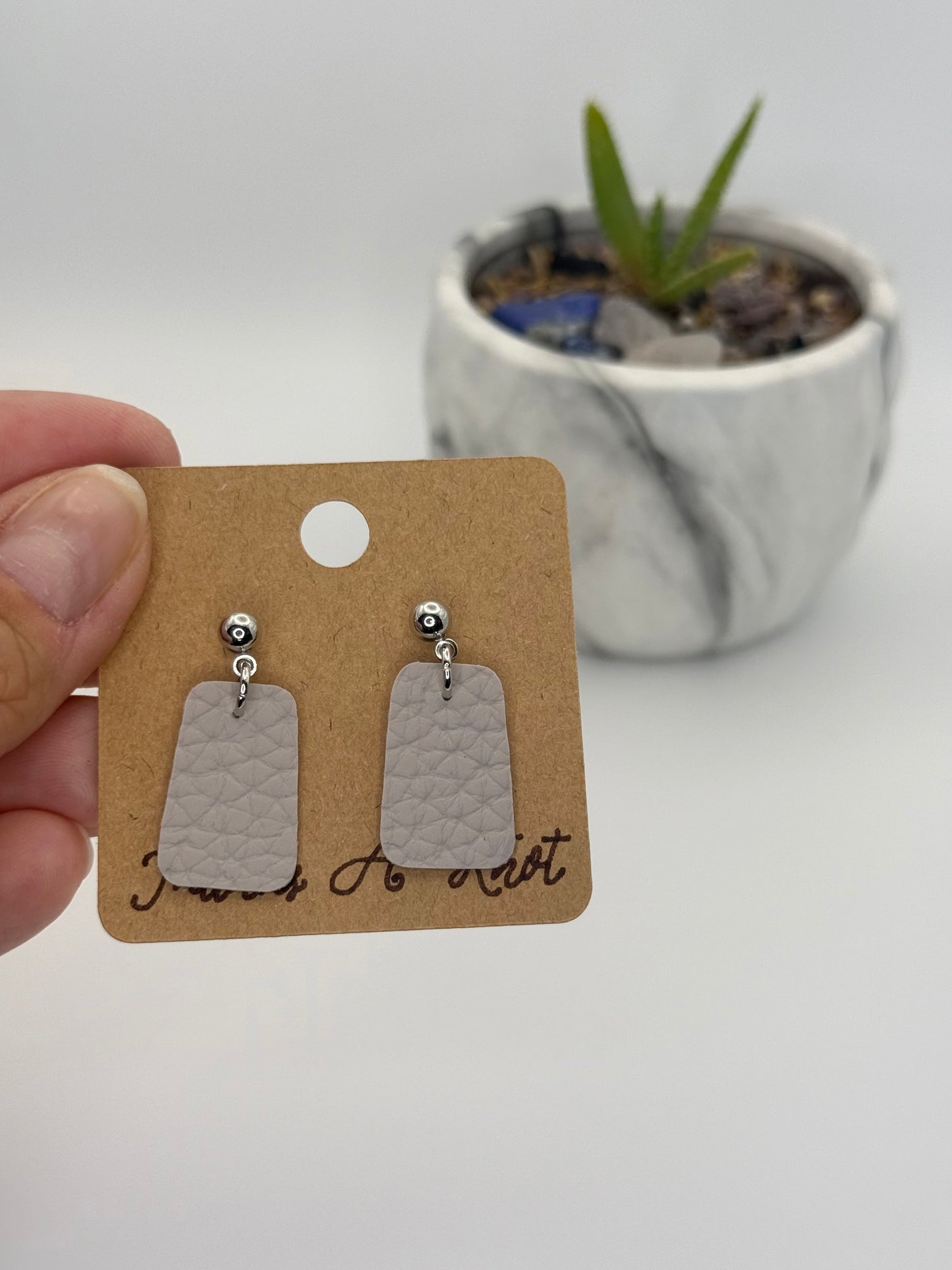 Minimalist Faux Leather Stud Earrings | Handmade Pebbled Faux Leather Earrings