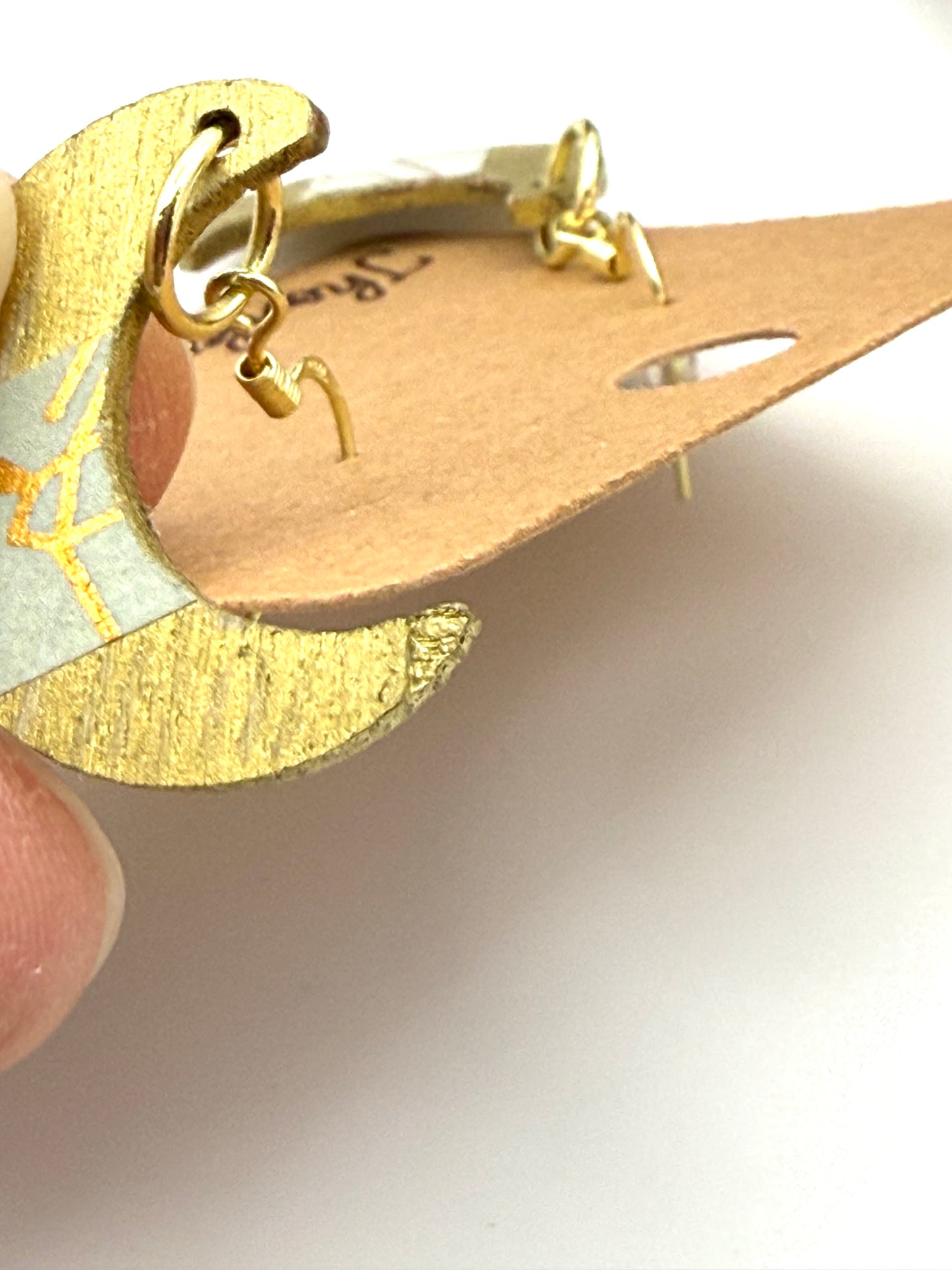 Almost Perfect – Gold Crescent Decoupage Wood Earrings