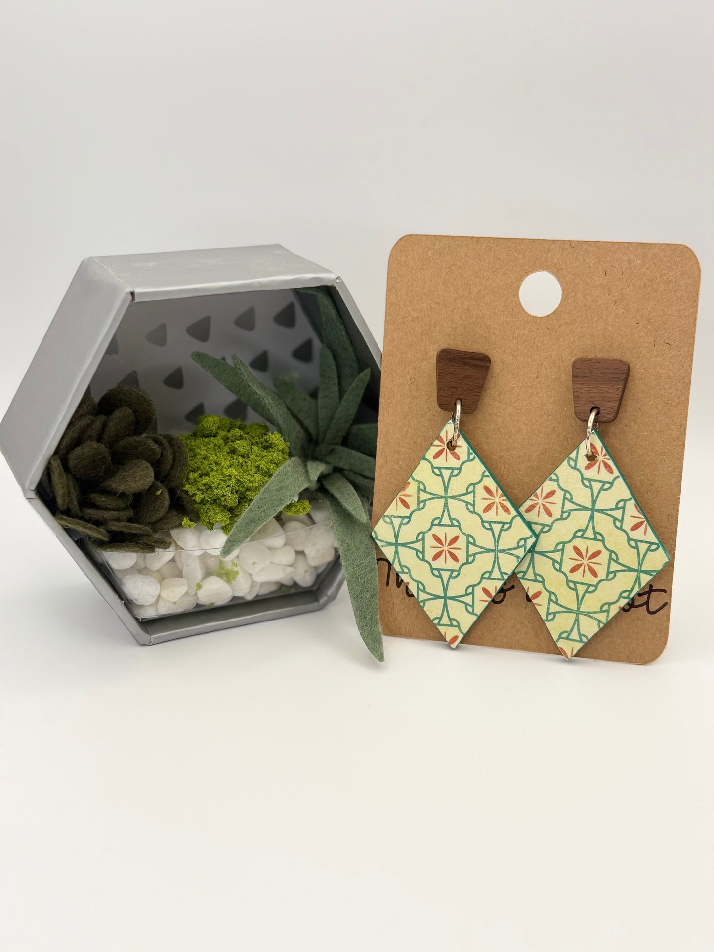 Geometric Decoupage Statement Earrings | Handmade Diamond Pattern Boutique Earrings