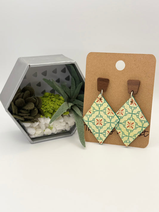 Geometric Decoupage Statement Earrings | Handmade Diamond Pattern Boutique Earrings