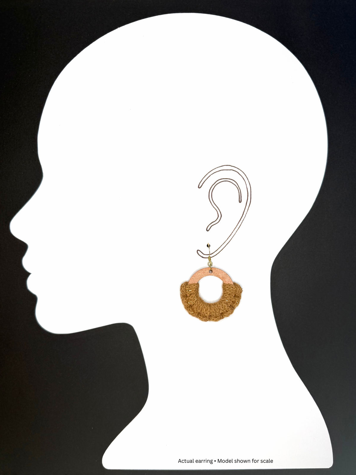 Hand-Painted Wood & Macrame Earrings | Golden Brown