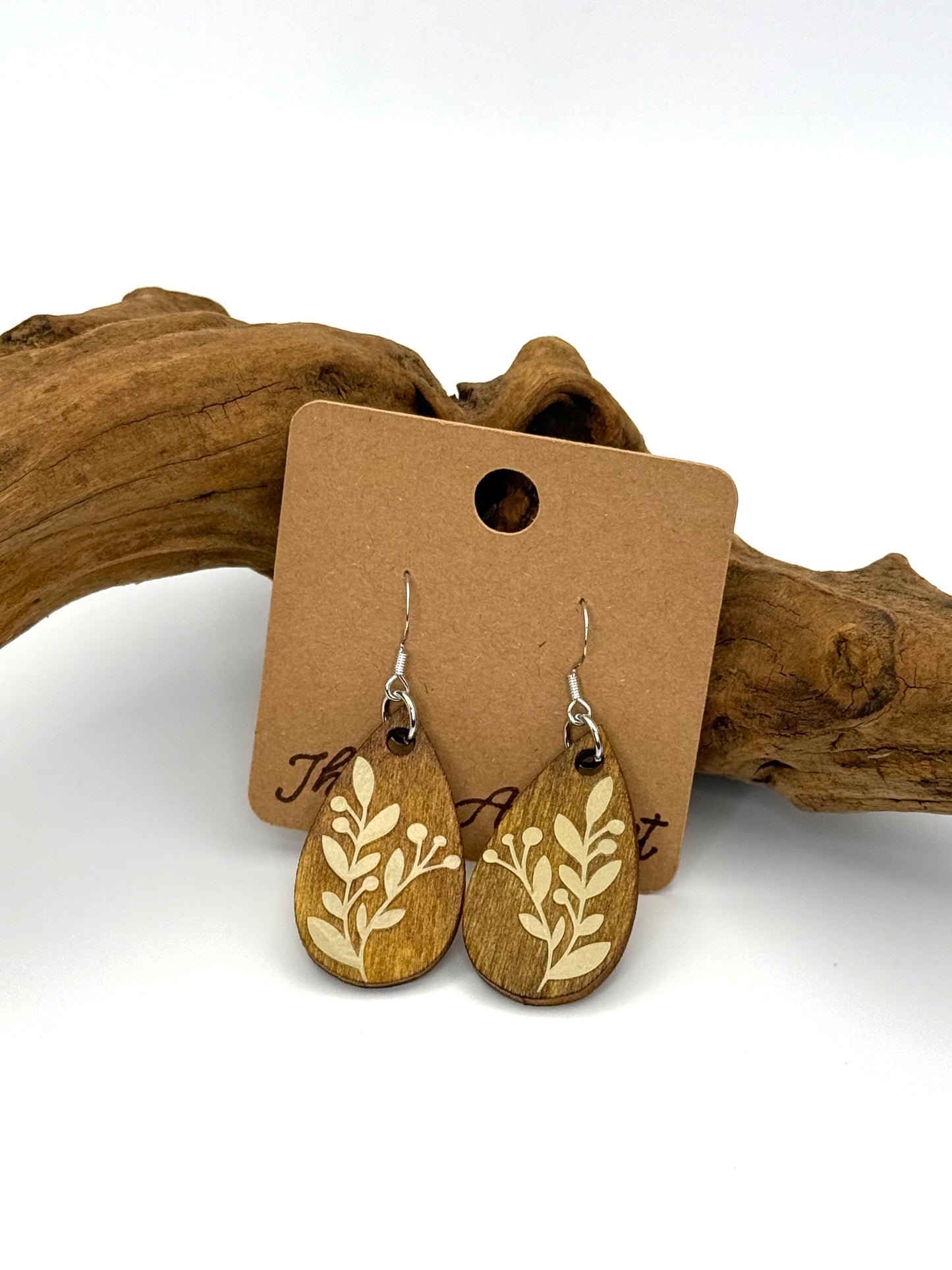 Ochre Walnut Botanical Wood Earrings | Golden Beige Leaf Dangles