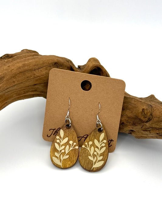 Ochre Walnut Botanical Wood Earrings | Golden Beige Leaf Dangles