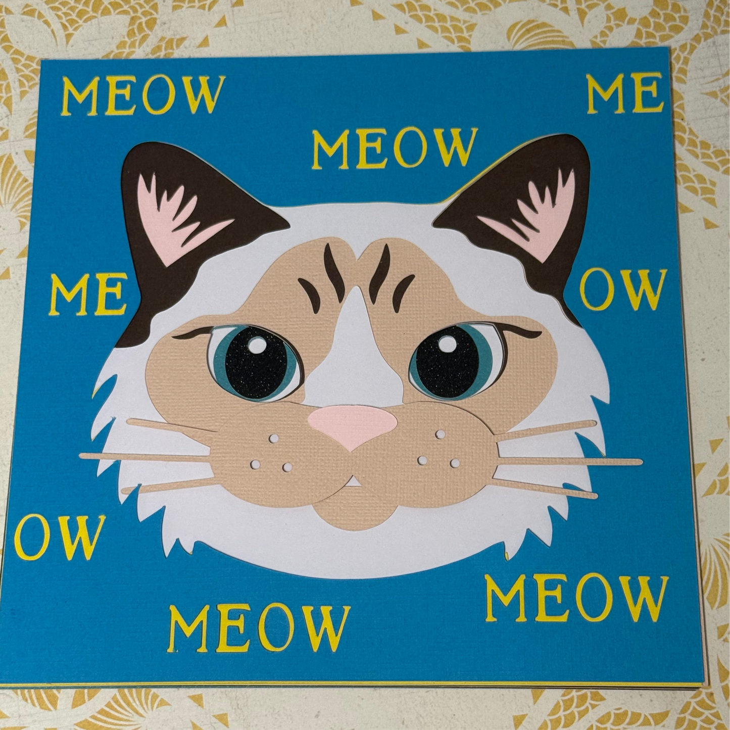 Custom cat face layered paper wall art