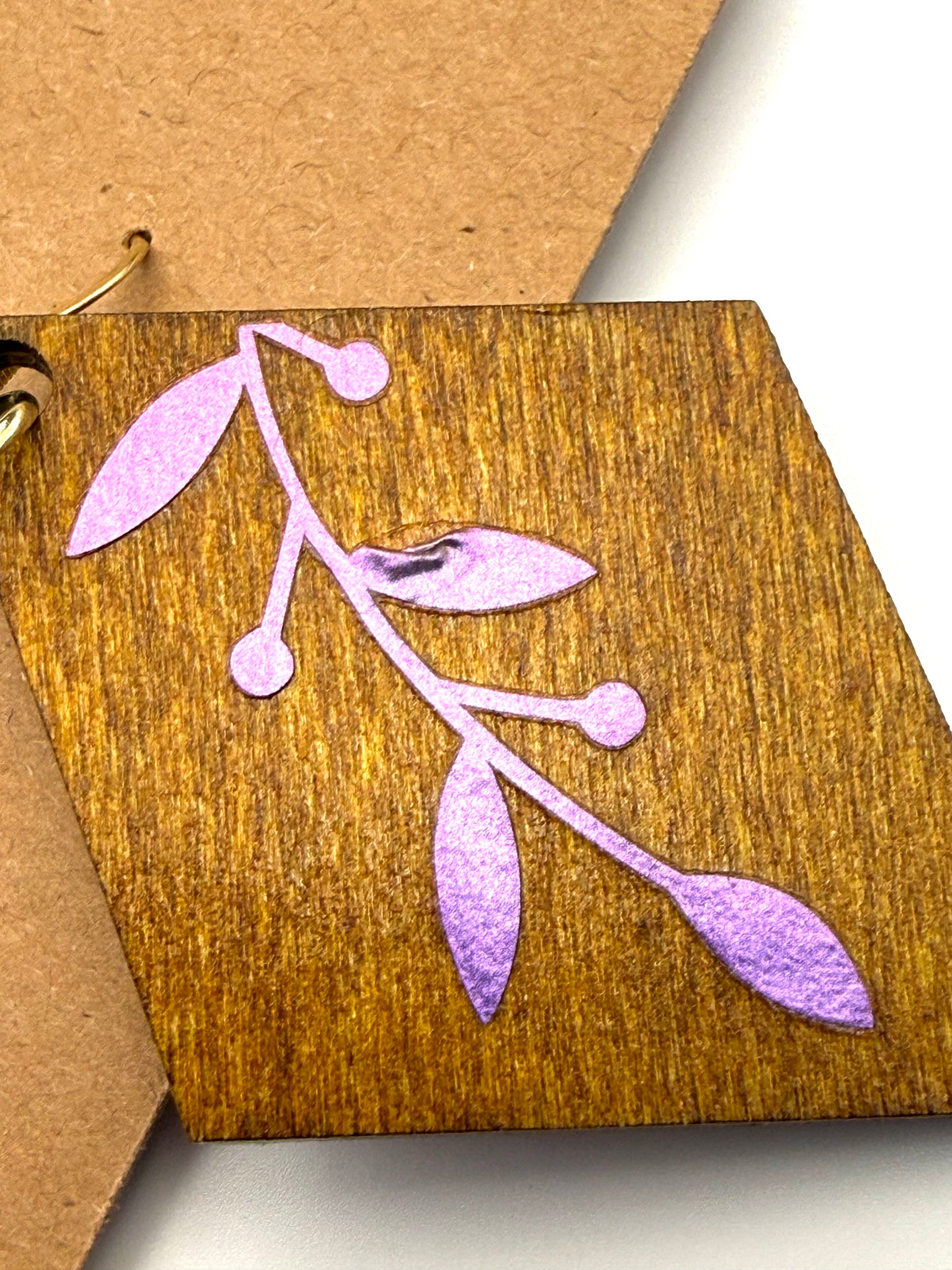 Almost Perfect – Purple Holographic Botanical Wood Earrings