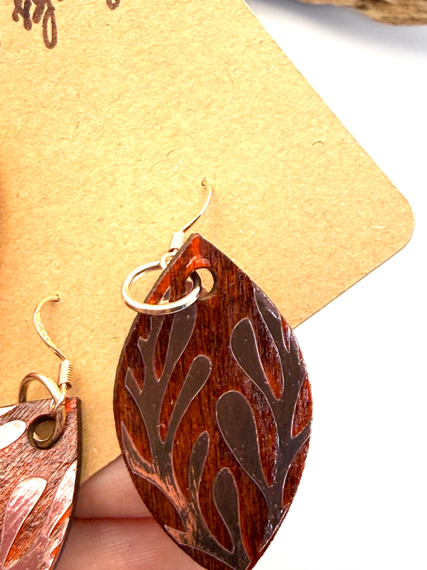 Almost Perfect – Rose Gold Botanical Stained Wood Earrings