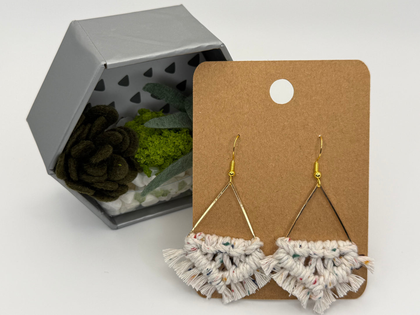 Handmade Macrame Triangle Earrings | Boho Statement Jewelry