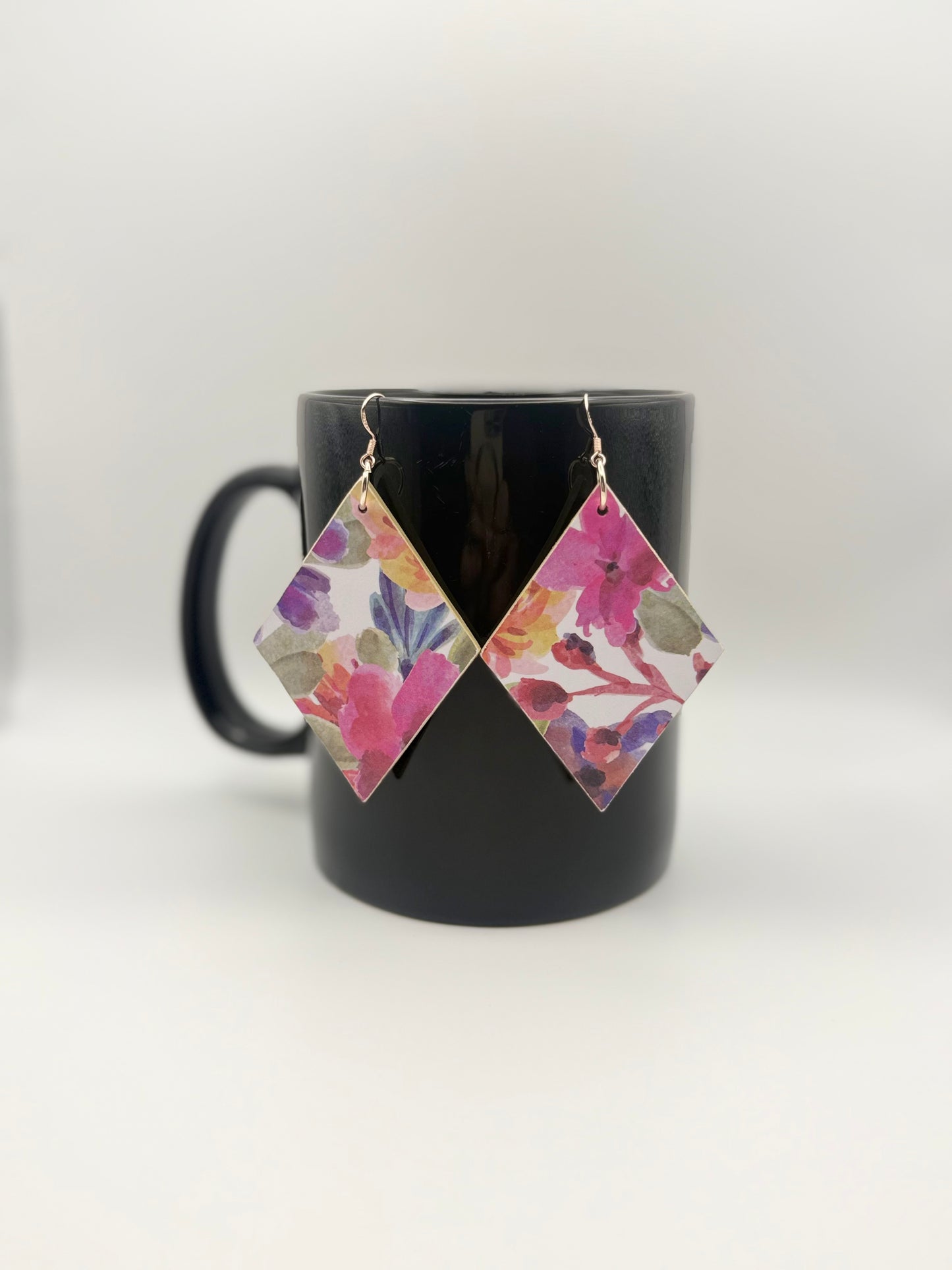 Wood and paper decoupage dangle earrings