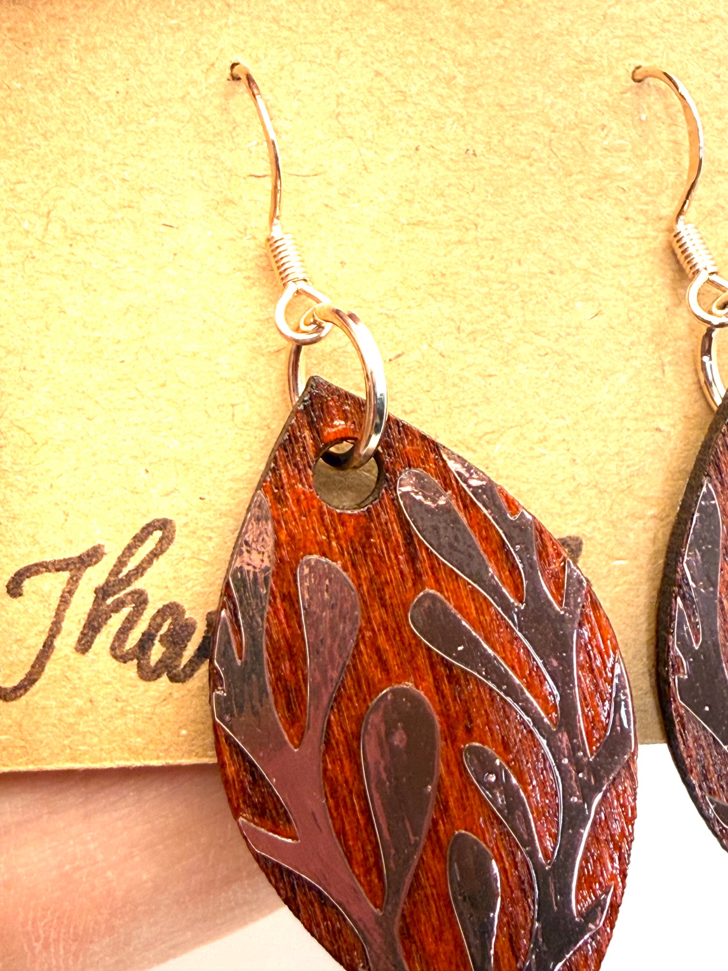 Almost Perfect – Rose Gold Botanical Stained Wood Earrings