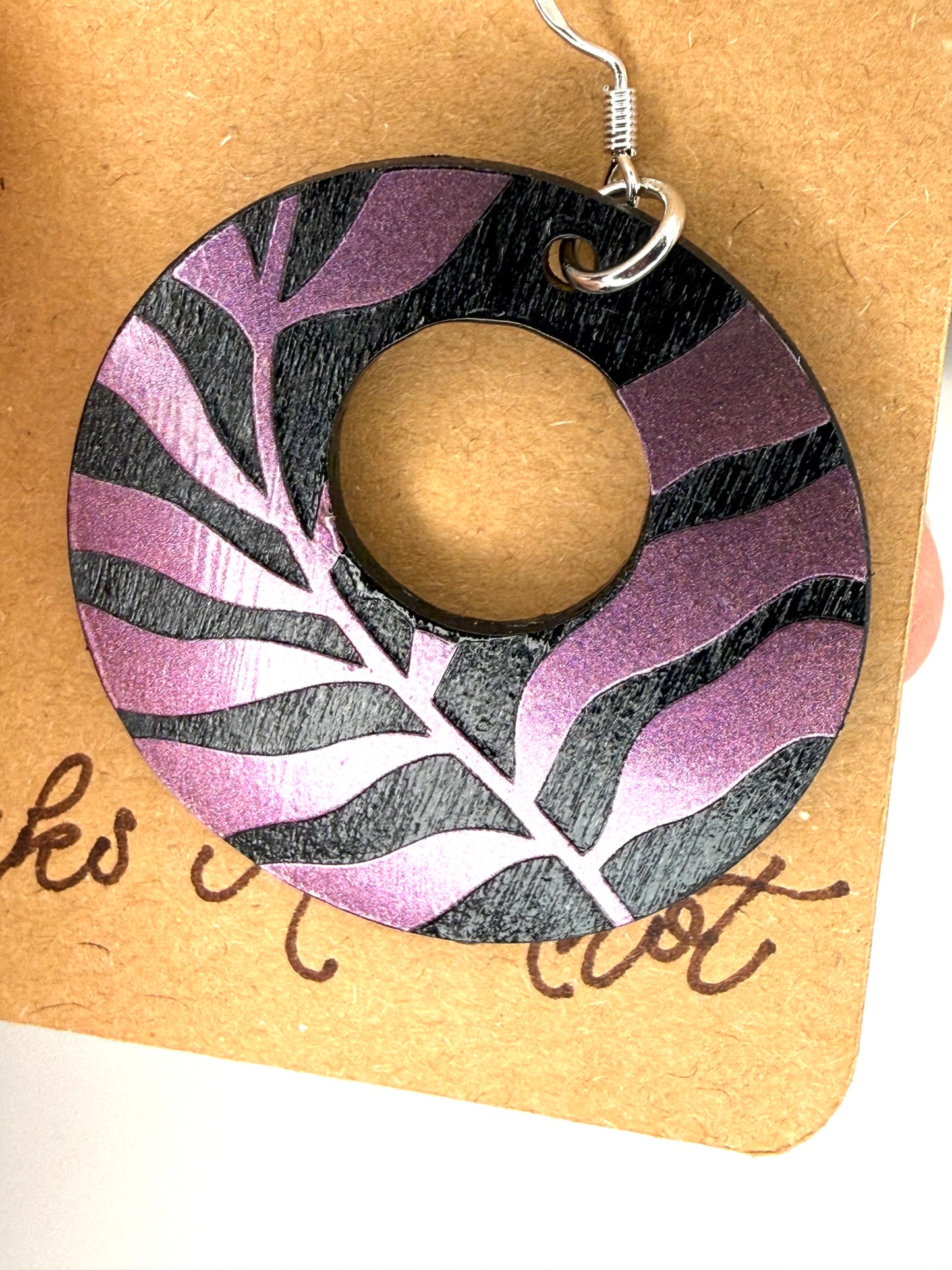 Almost Perfect – Purple Shimmer Botanical Hoop Wood Earrings