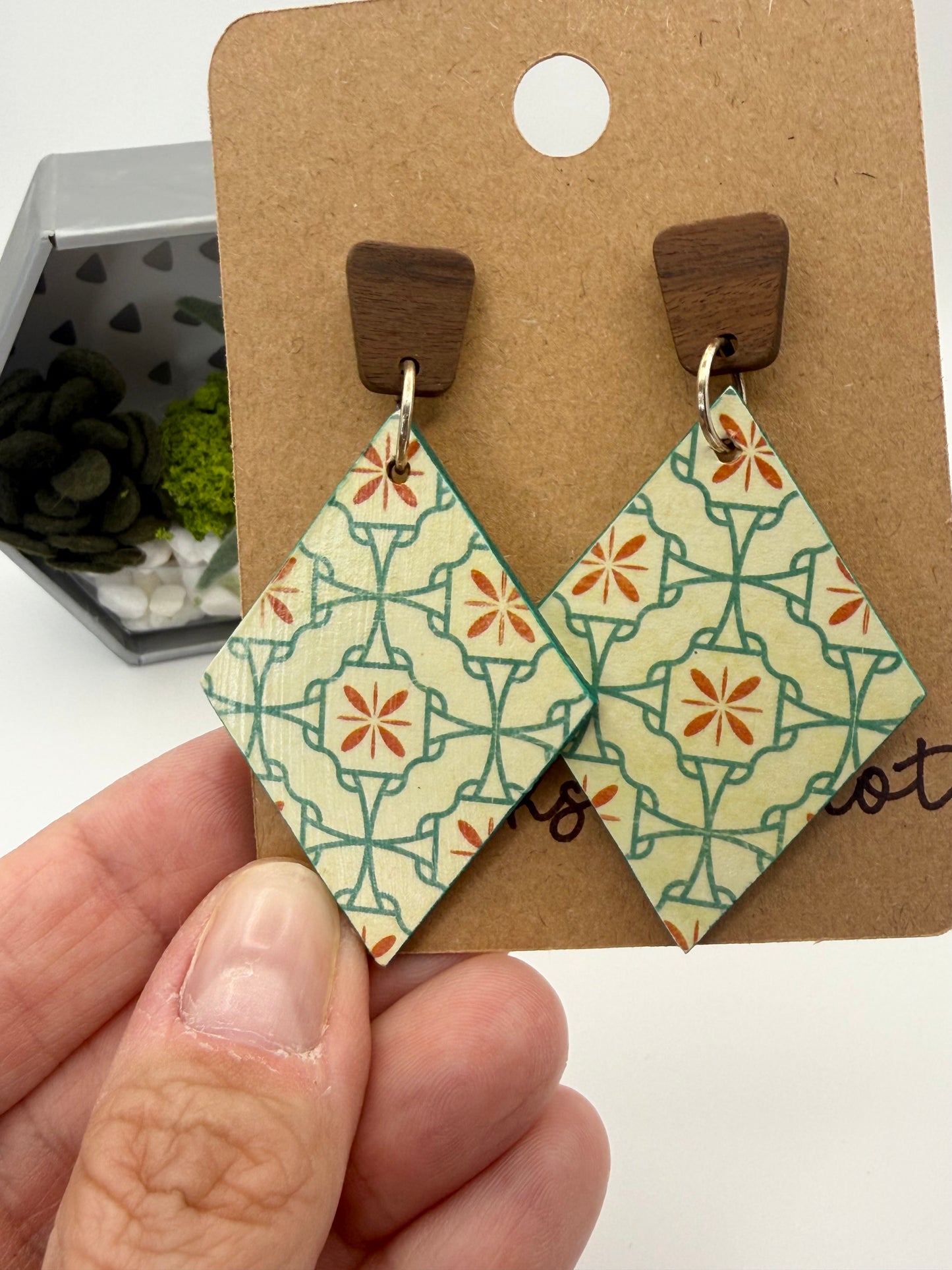 Geometric Decoupage Statement Earrings | Handmade Diamond Pattern Boutique Earrings