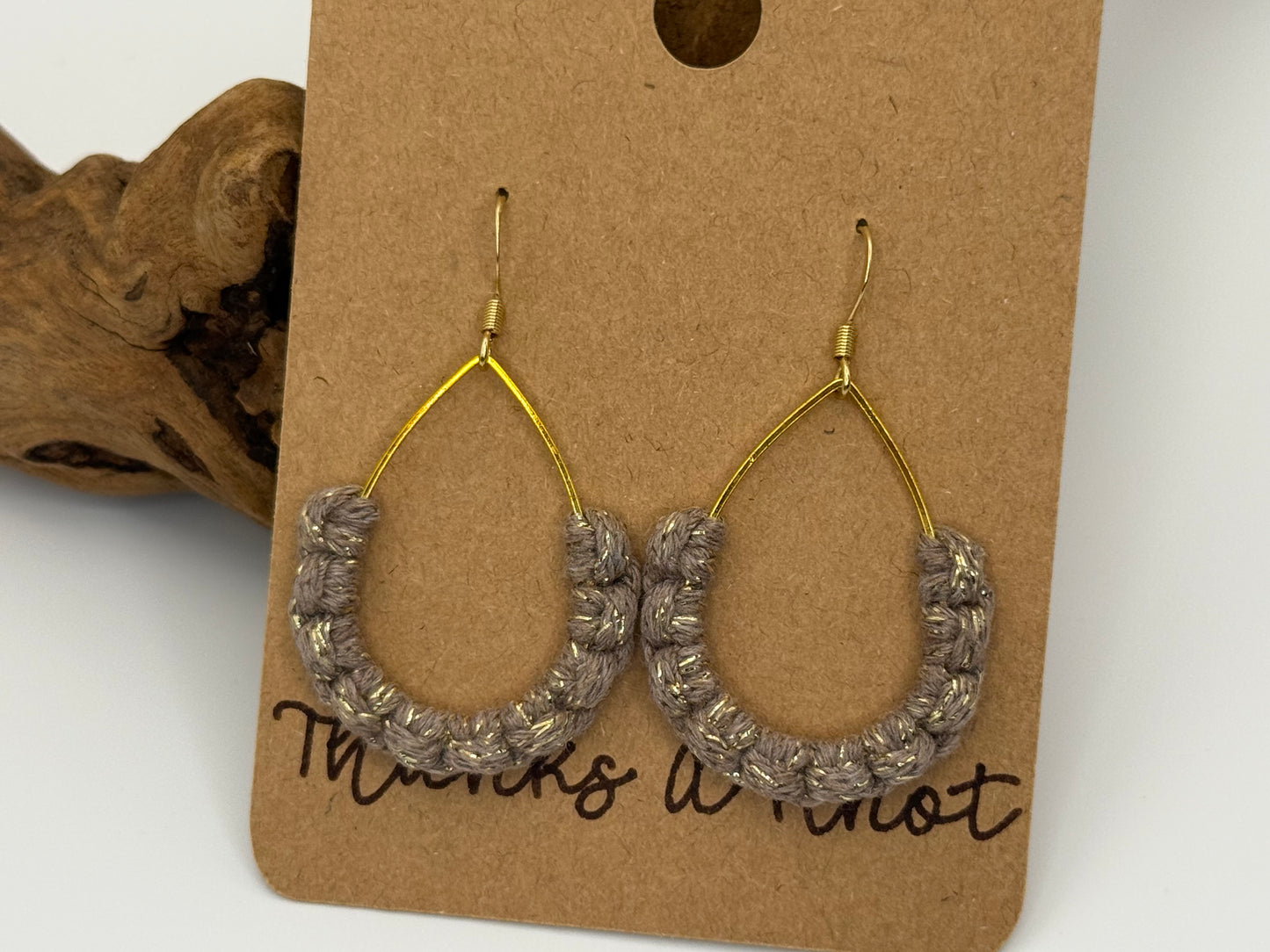 Neutral Sparkle Macrame Teardrop Earrings | Hand Knotted Drop Earrings