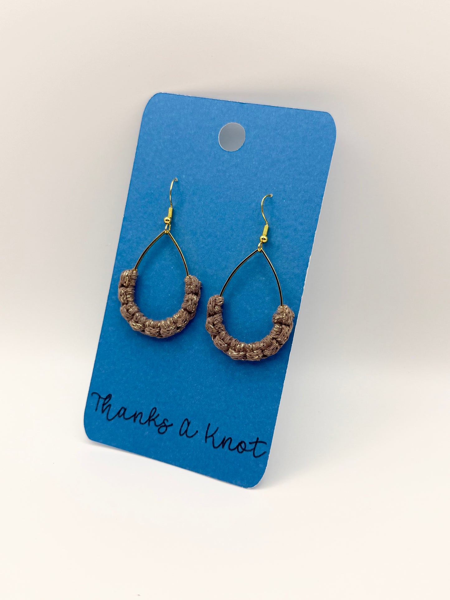 Caramel and gold macrame teardrop earrings
