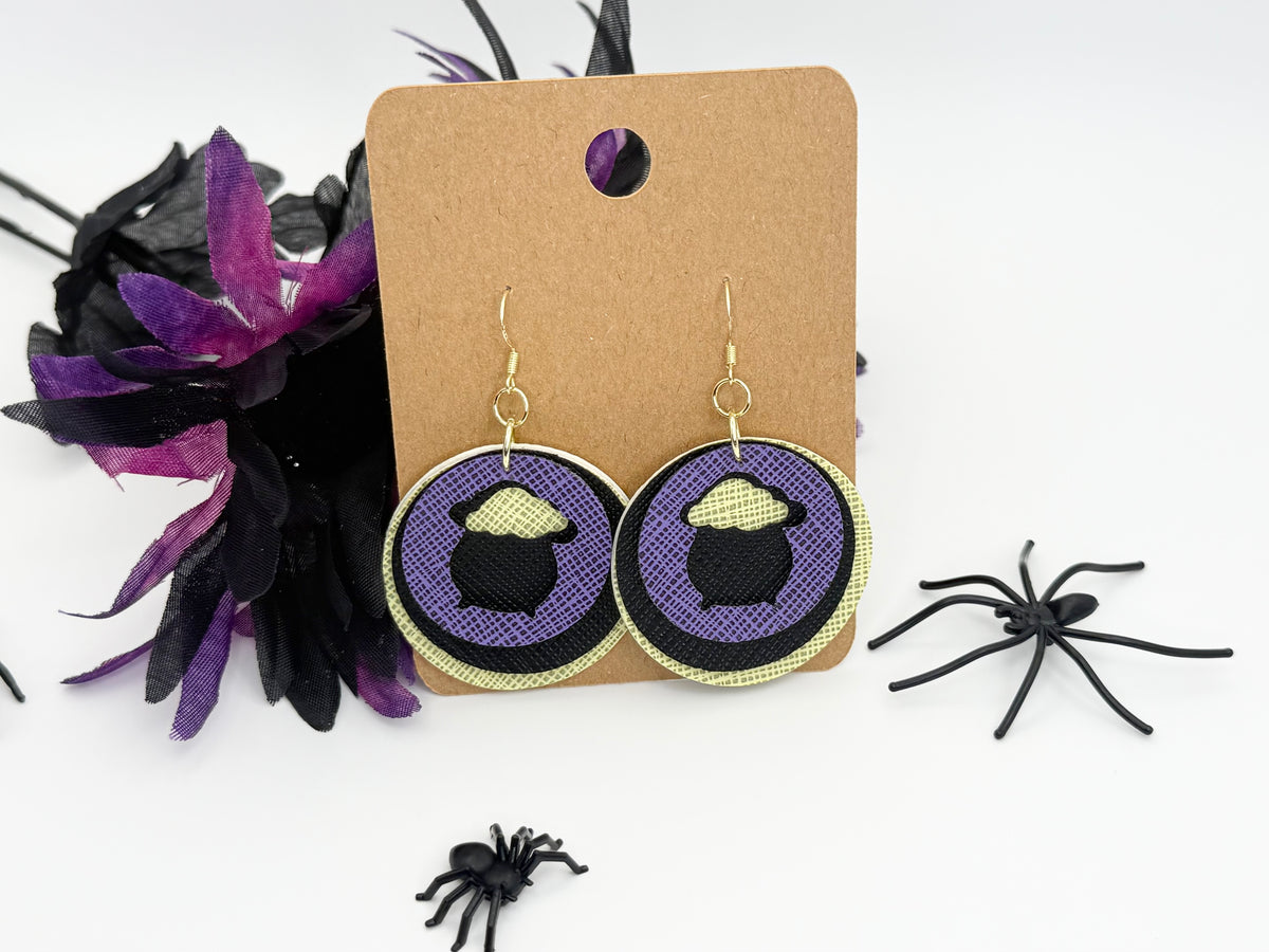 Witch’s Cauldron | Layered Faux Leather Halloween Earrings