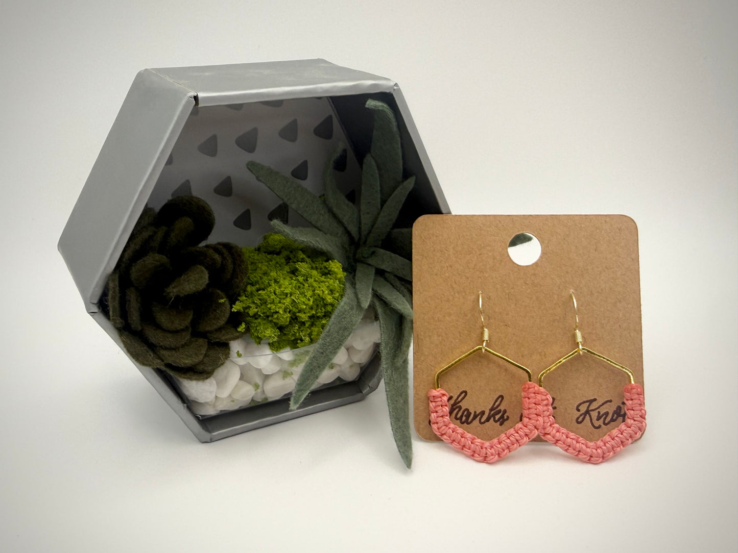 Hexagon Macramé Earrings | Handmade Minimalist Fiber Earrings