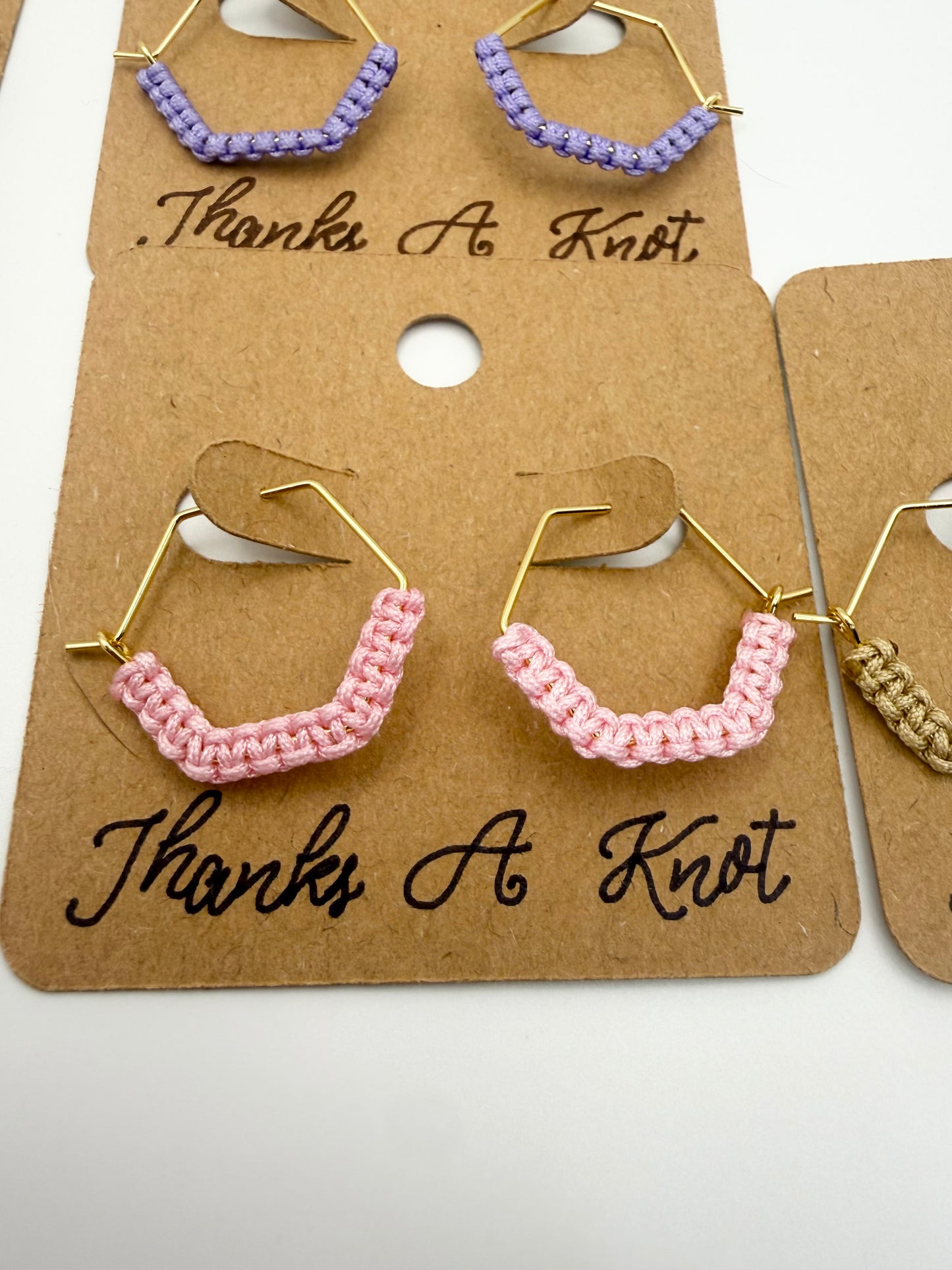 Mini Macramé Hexagon Hoop Earrings | Handmade Geometric Hoop Earrings