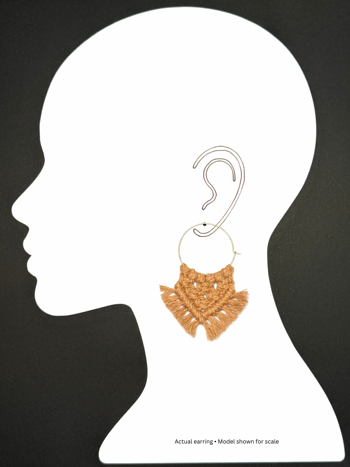 Camel Macrame Fringe Hoops | 35mm Gold Stainless Steel