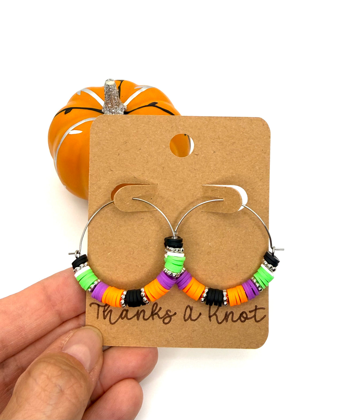 Halloween Heishi Hoop Earrings | Orange, Purple, Green & Black