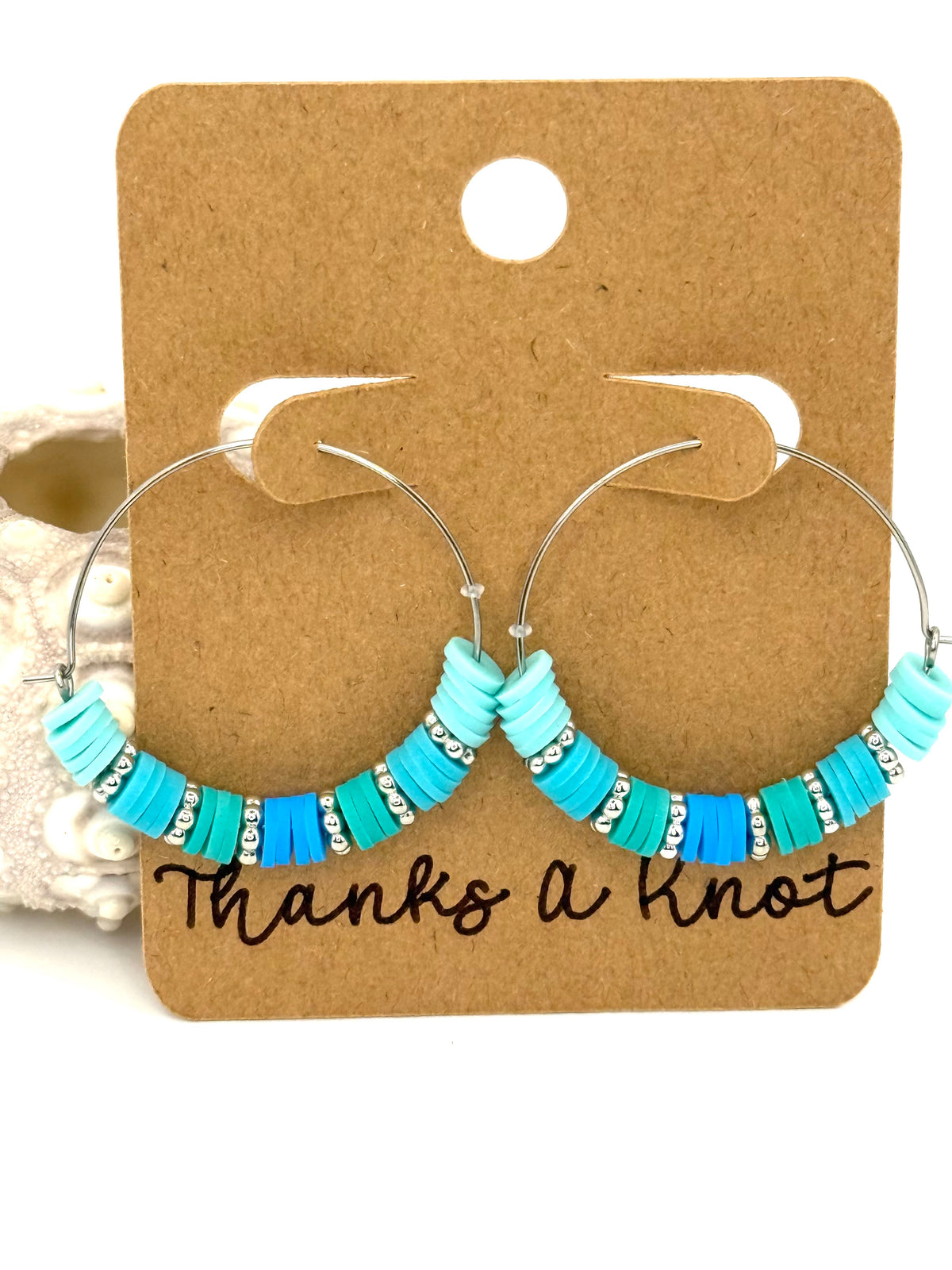 Tidal Blue Heishi Hoop Earrings | 35mm Stainless Steel