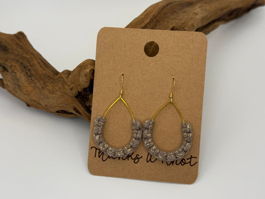Neutral Sparkle Macrame Teardrop Earrings | Hand Knotted Drop Earrings
