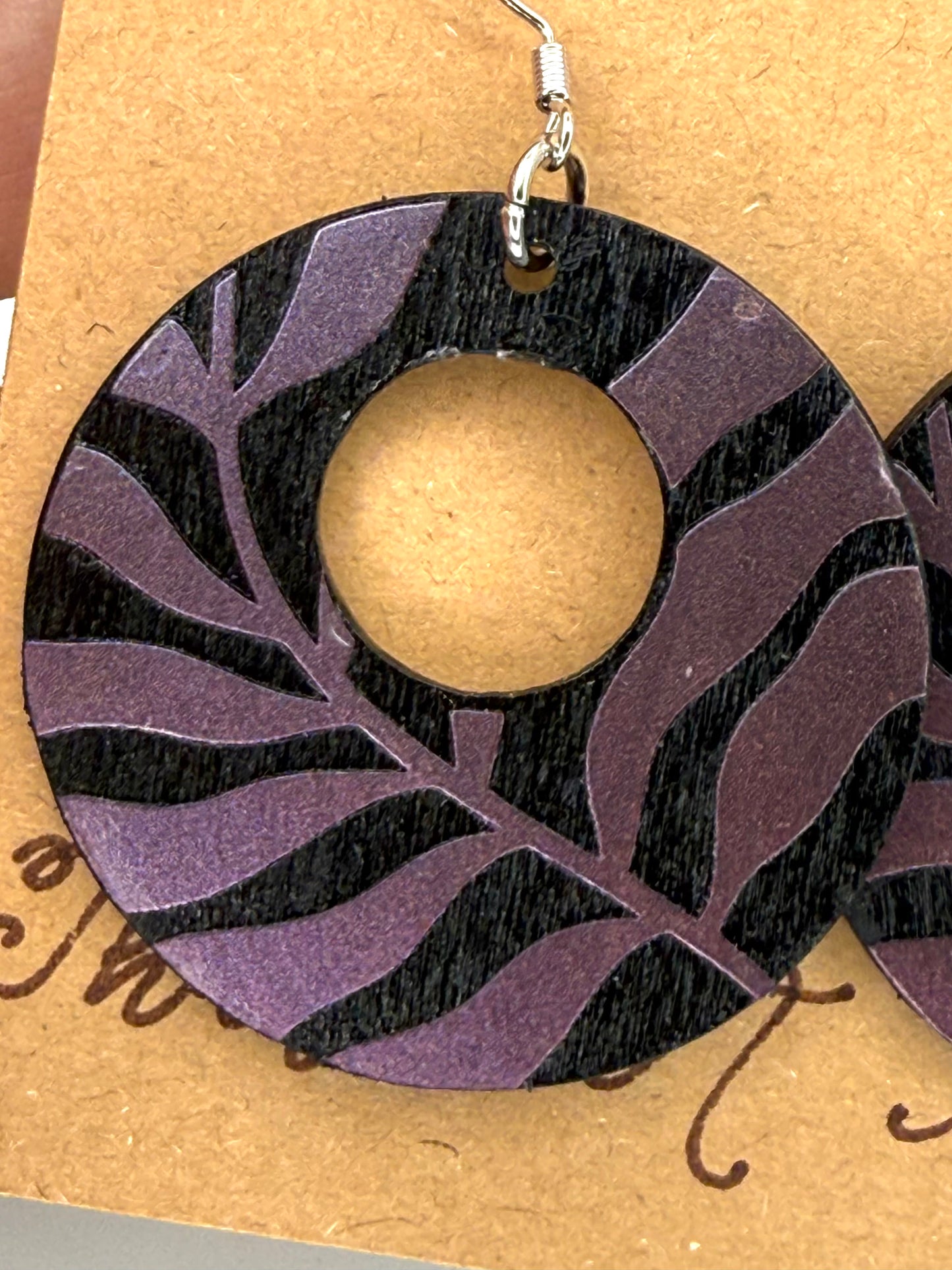 Almost Perfect – Purple Shimmer Botanical Hoop Wood Earrings