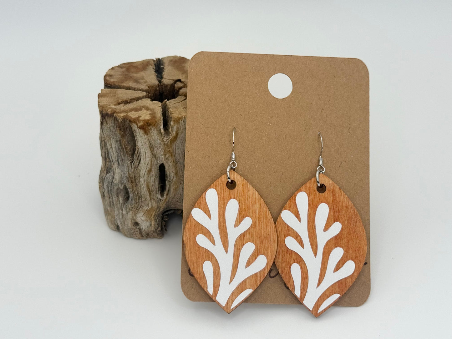Modern Coral Wood Earrings | Hand Stained Coastal Design