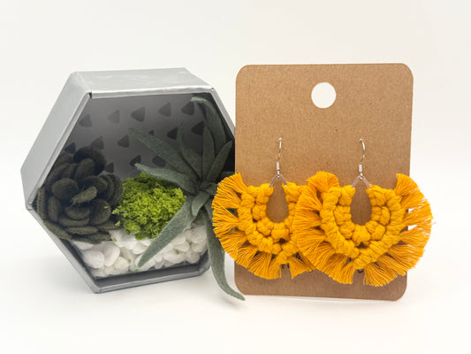 Marigold Macramé Fringe Earrings | Hand Knotted Boho Statement Earrings