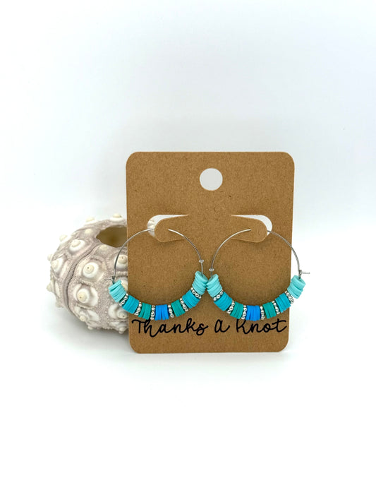 Tidal Blue Heishi Hoop Earrings | 35mm Stainless Steel