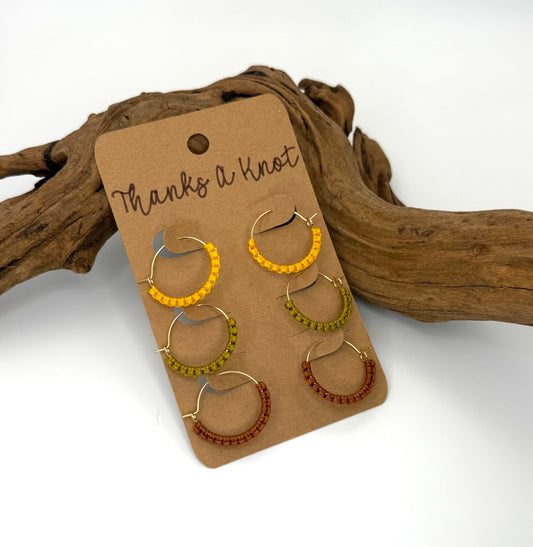 Autumn Harvest Mini Macrame-Style Hoops | 3-Pair Earring Set