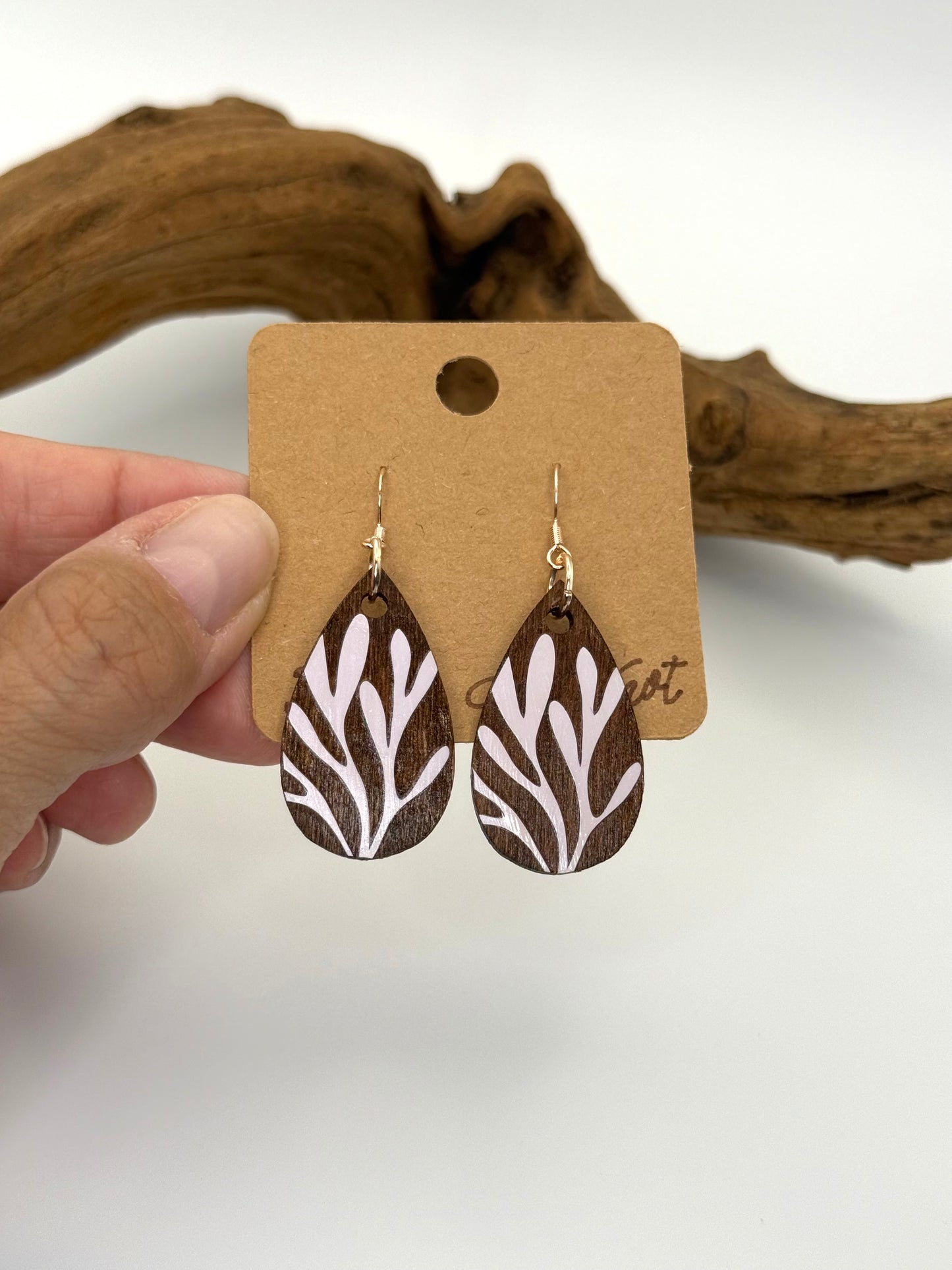 White Botanical Wood Earrings | Petite Leaf Dangles