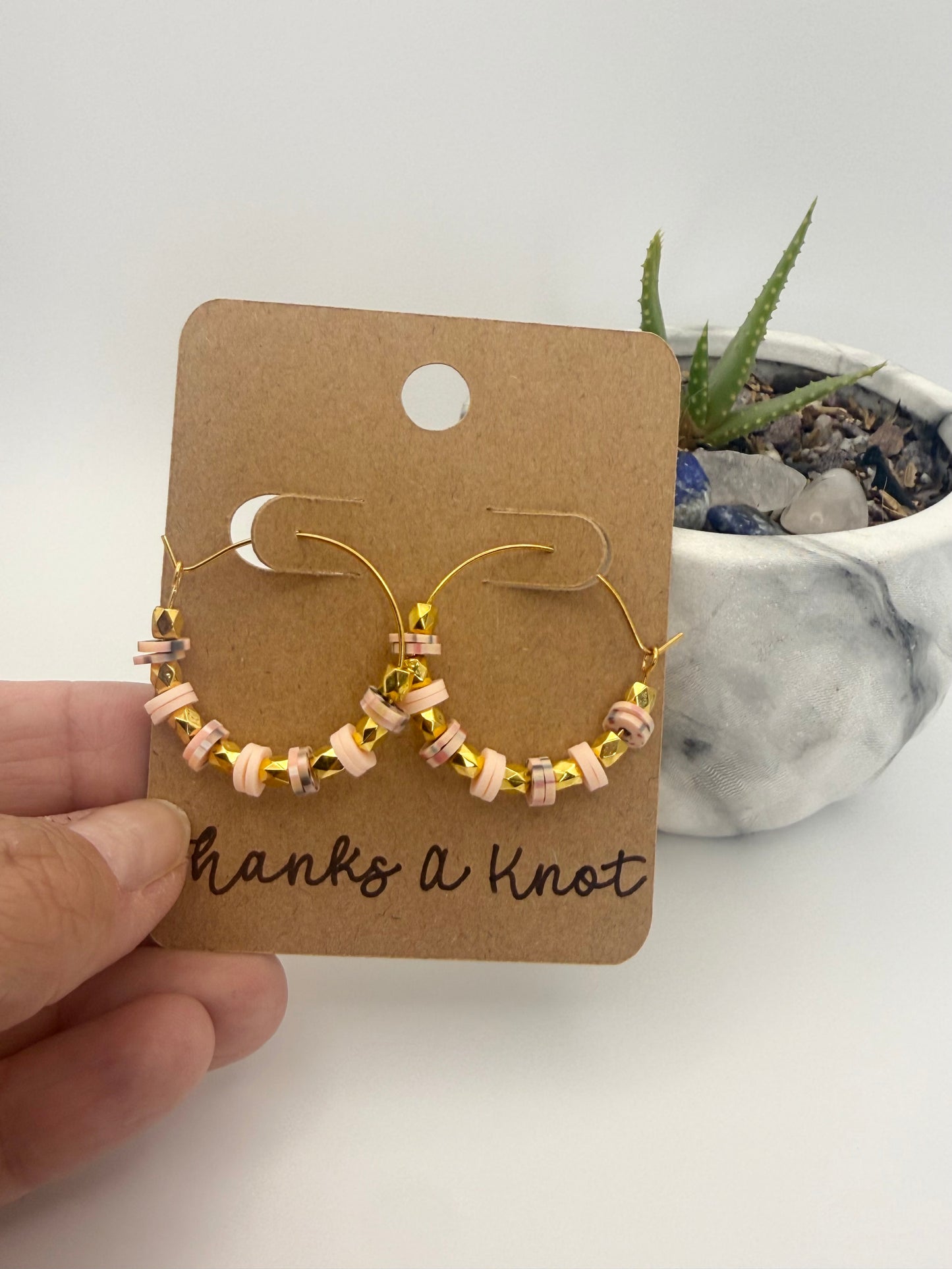 “Pink Champagne” Beaded Earrings | Modern Gold Tone Hoop Statement Earrings
