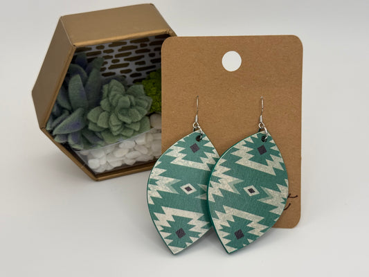 Turquoise Southwest Wood Earrings | Aztec Decoupage Statement Earrings
