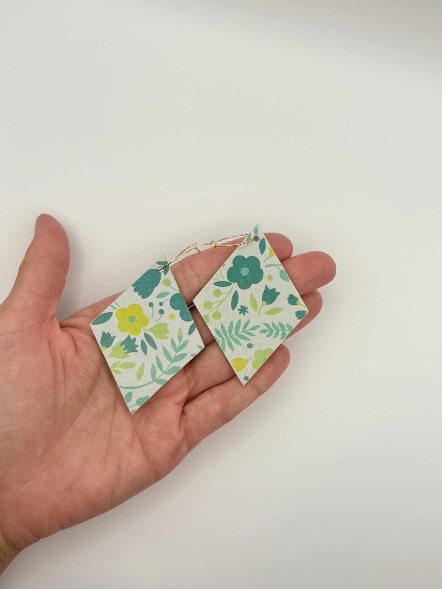 Wood and paper decoupage hoop earrings