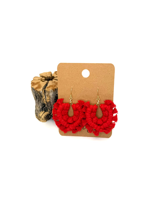 Red Macramé Teardrop Earrings | Gold Statement Dangles