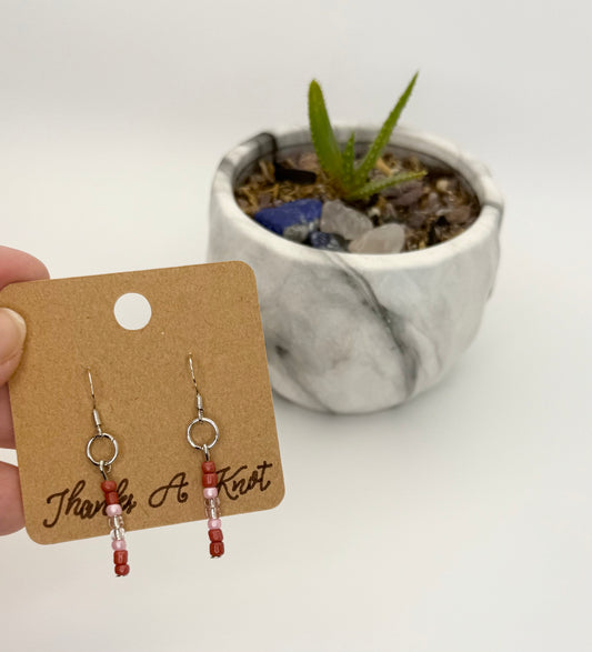 “Strawberry Shortcake” Minimalist Glass Bead Drop Earrings | Handmade Delicate Beaded Earrings