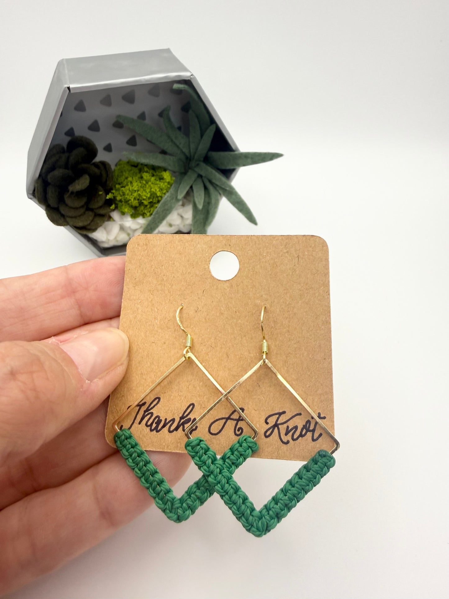 Geometric Diamond Macramé Earrings | Handmade Modern Fiber Earrings