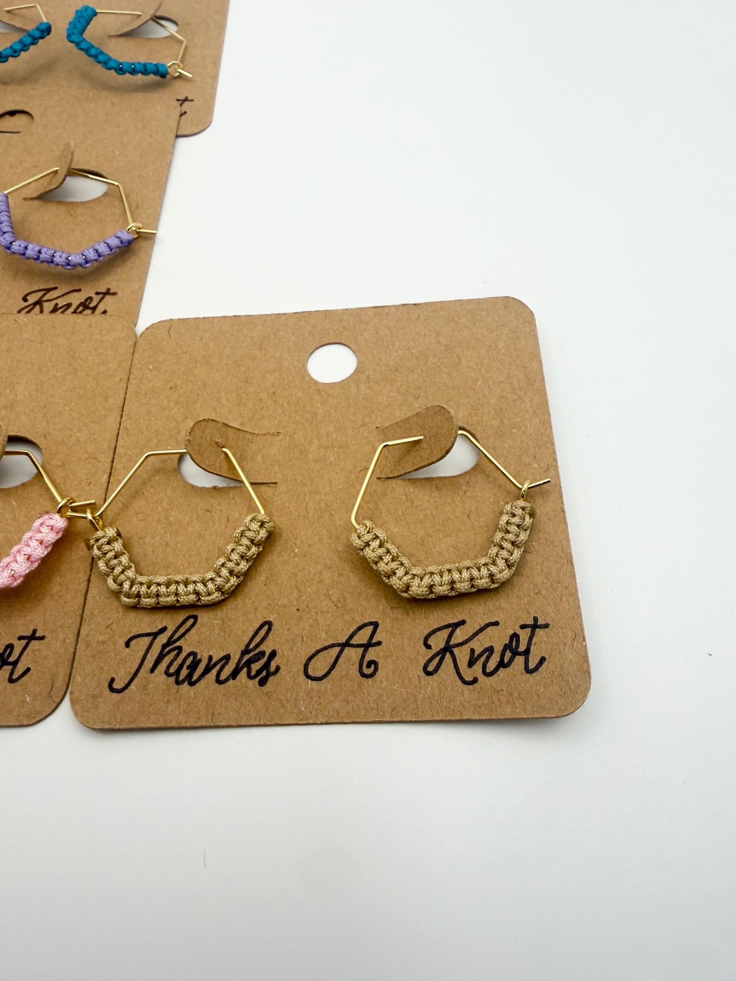 Mini Macramé Hexagon Hoop Earrings | Handmade Geometric Hoop Earrings