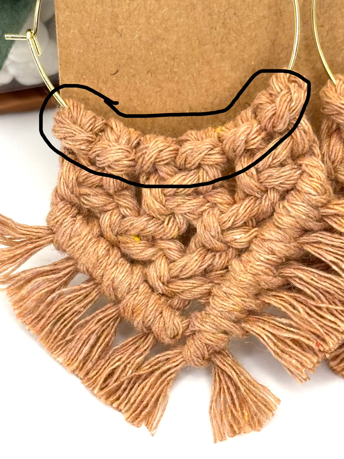 Camel Macrame Fringe Hoops | 35mm Gold Stainless Steel