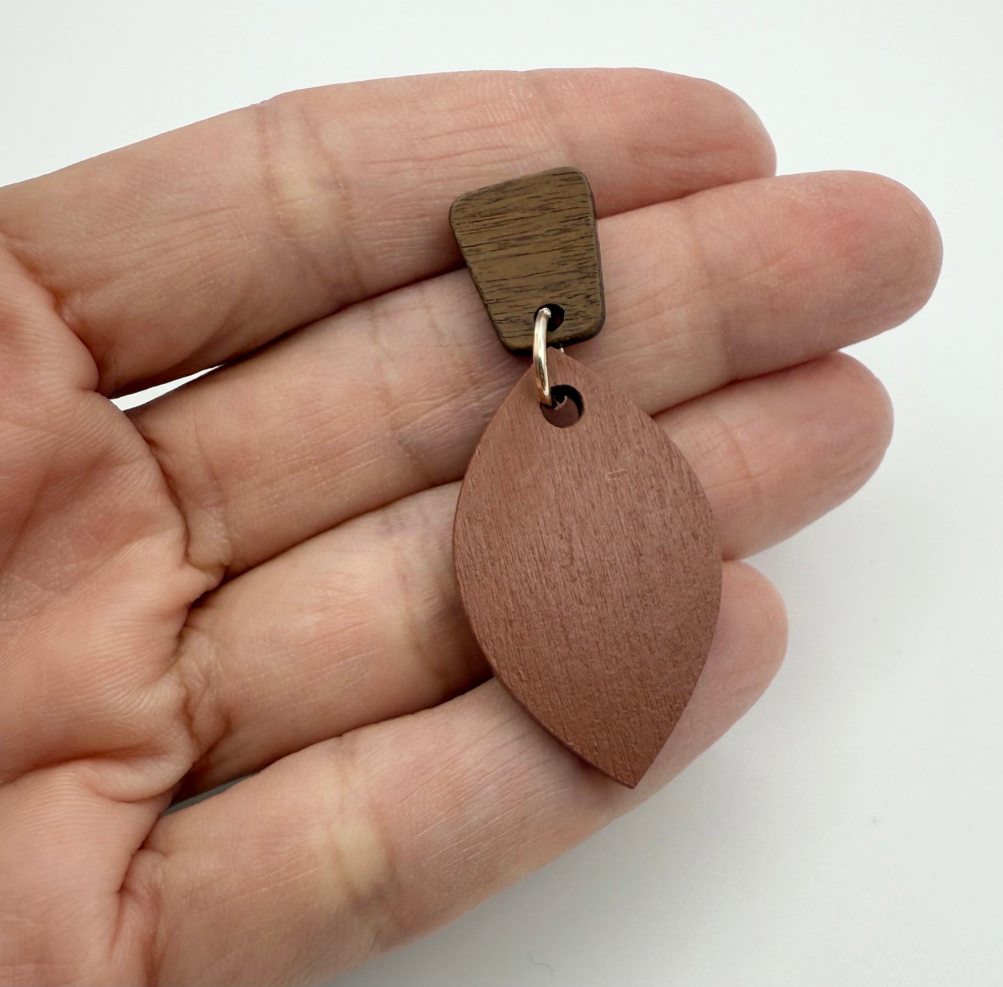 Wooden hand painted stud dangle earrings