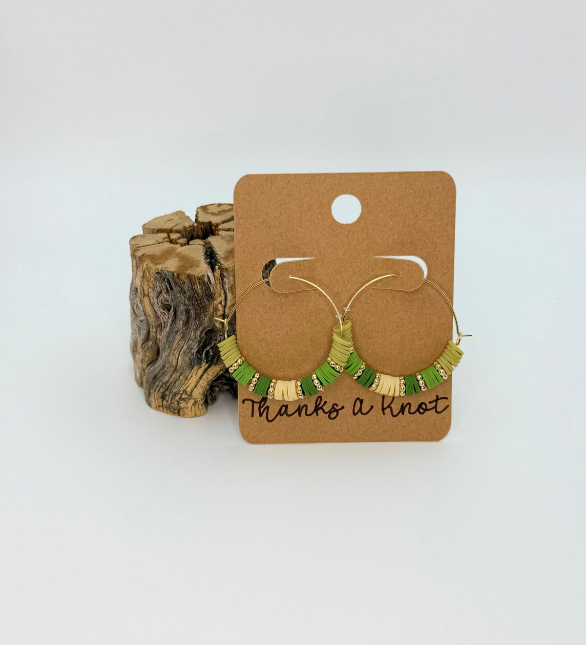 Sage + Sand Heishi Hoop Earrings | 35mm Gold Stainless Steel