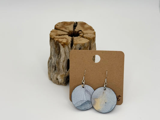 Modern Watercolor Wood Earrings | Soft Blue Abstract Dangles