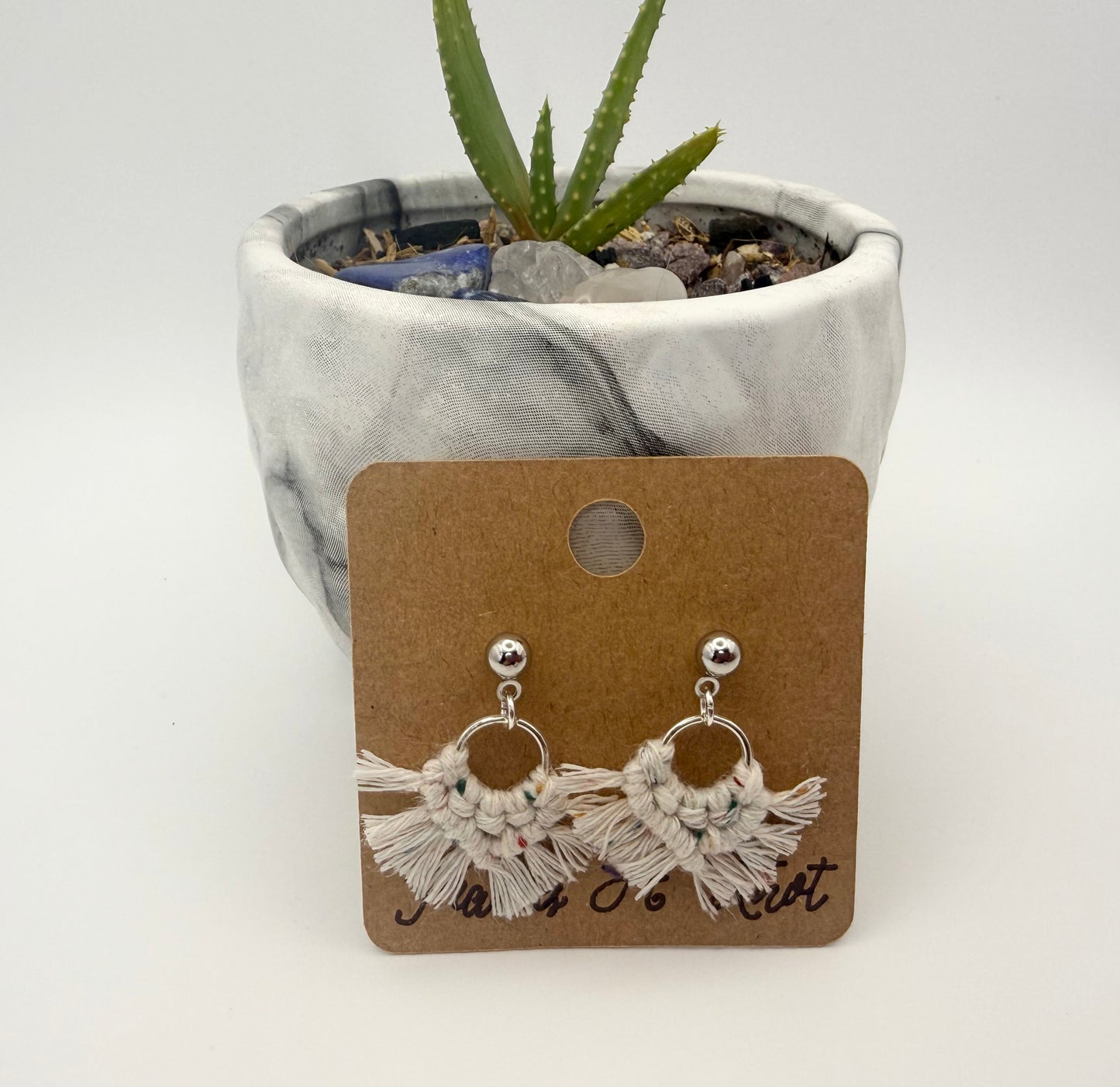 Micro Macramé Fringe Stud Earrings | Handmade Boho Fiber Earrings