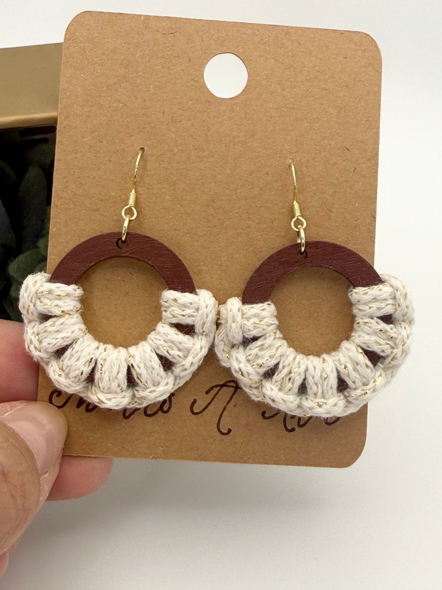 Macramé Wood Earrings | Hand Painted Boho Statement Earrings