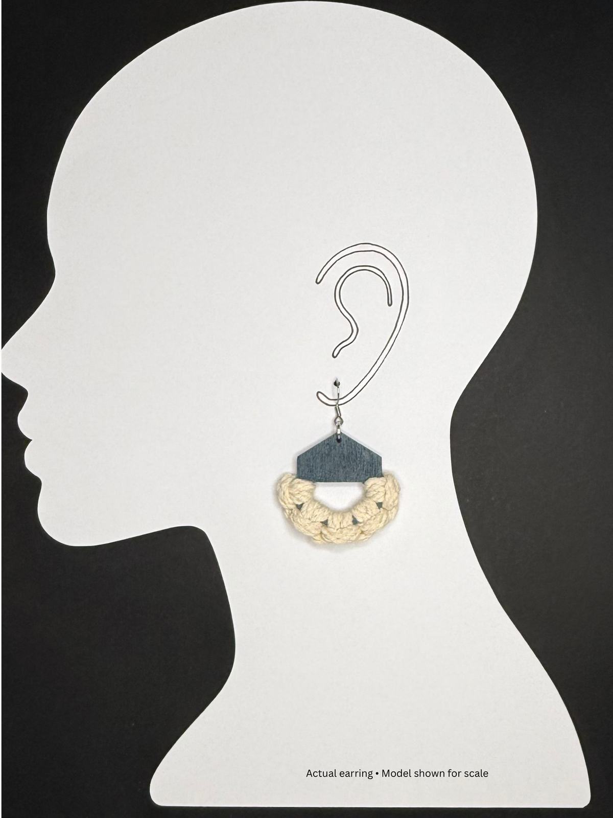 Deep Blue Wood & Macrame Earrings | Cream Cotton