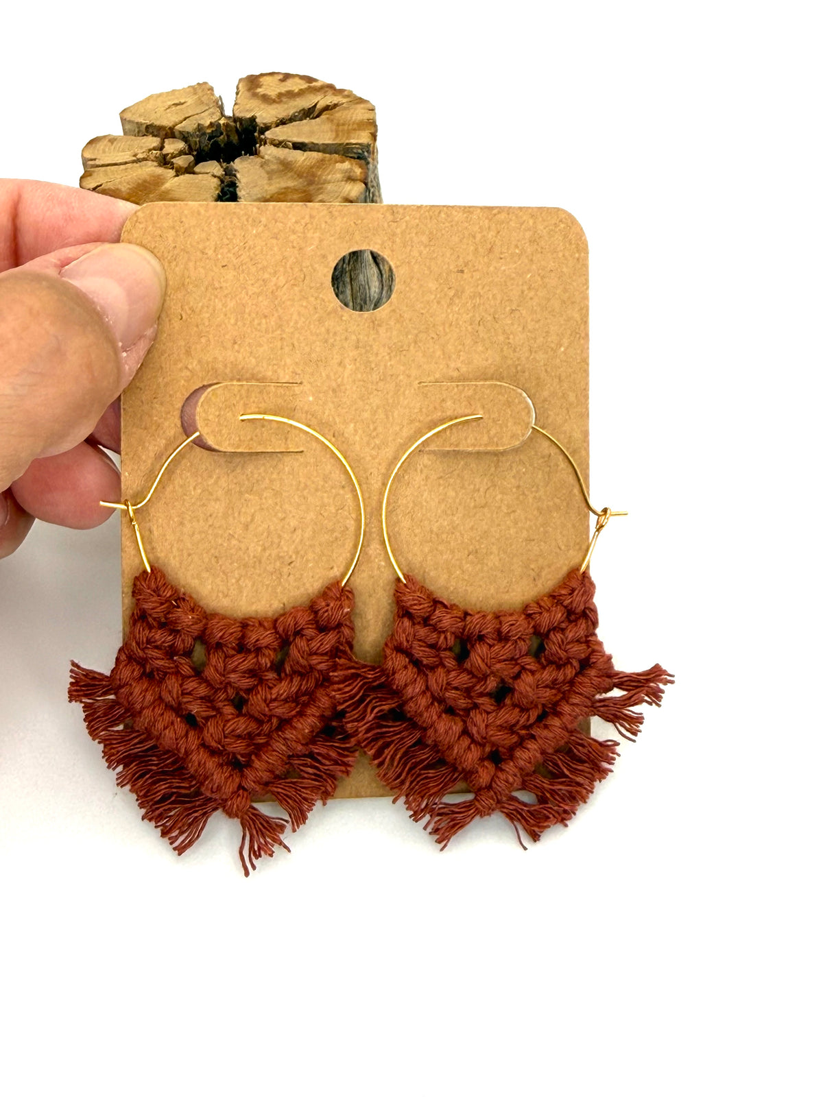 Rust Macramé Hoop Earrings | Hand-Knotted Statement Hoops