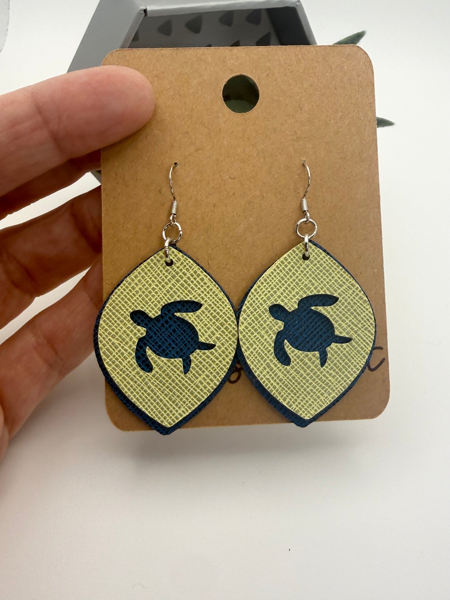 Sea Turtle Faux Leather Earrings | Handmade Coastal Statement Jewelry