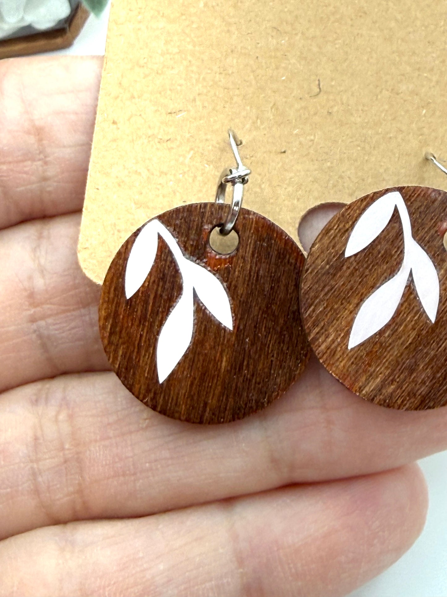 Almost Perfect – White Botanical Stained Wood Earrings