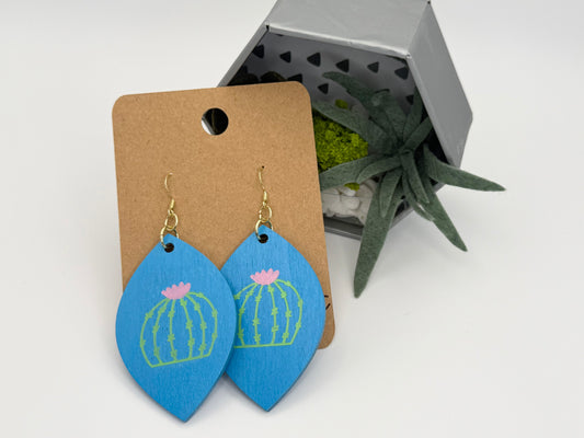 Hand Painted Cactus Earrings | Handmade Desert Botanical Statement Earrings